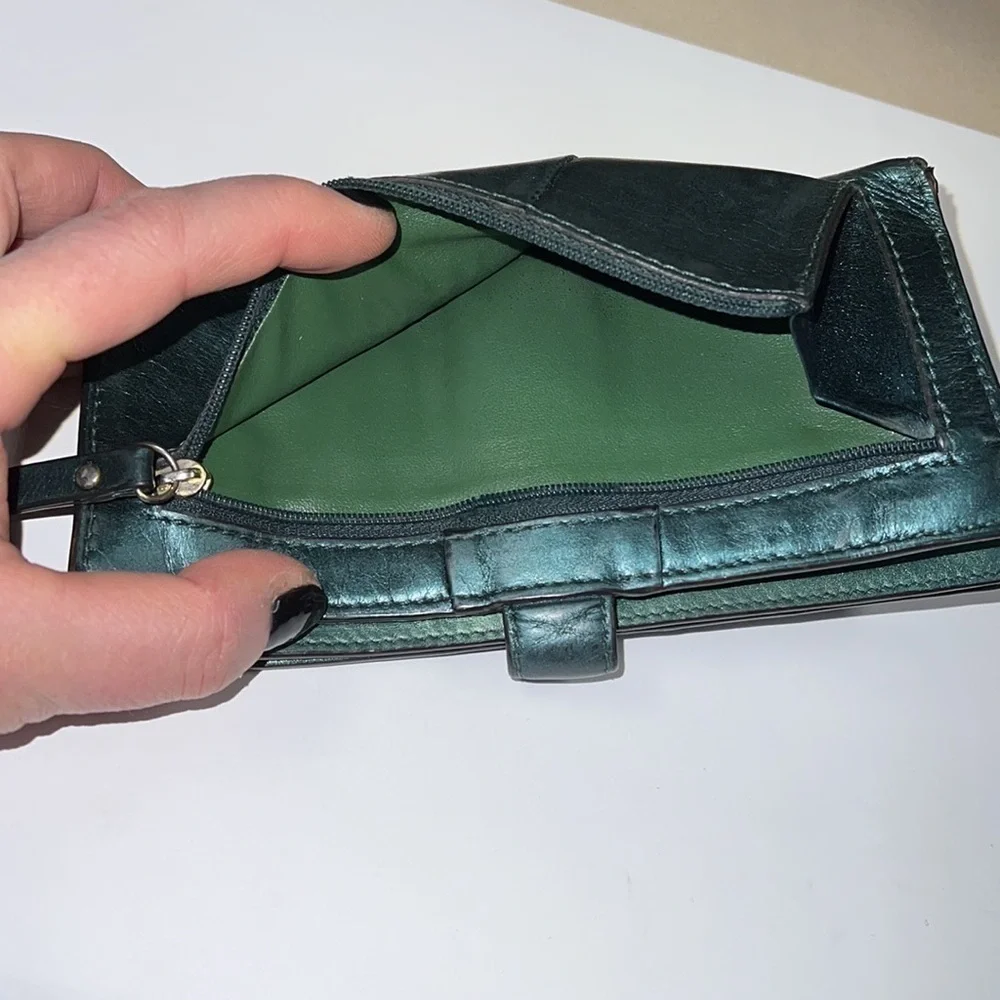 Lodis Green Metallic Leather Snap Clutch Wallet